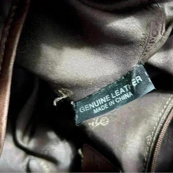 Vintage Fossil Brown Hobo Leather Bucket Shoulder Woven Handle Drawstring Bag - Picture 10 of 16